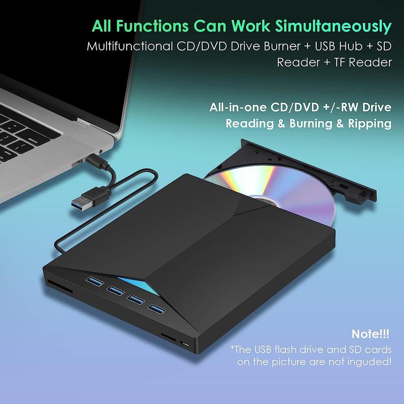 Product Introduction of [7 In 1] External CD/DVD Drive For Laptop, USB 3.0 Type C DVD Player Portable CD/DVD Burner, CD ROM External DVD Optical Drive Compatible With Laptop Desktop PC Windows 11/10/8/7 Linux OS 3