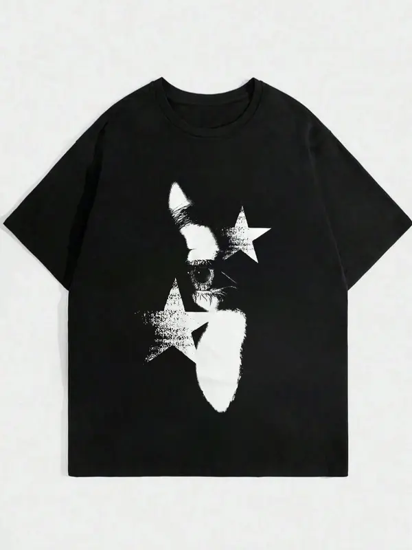 Men's Figure Print Round Neck Tee, Regular Fit Vintage Trendy Casual Short Sleeve T-shirt for Daily Wear, Men's Summer Top, Menswear 4