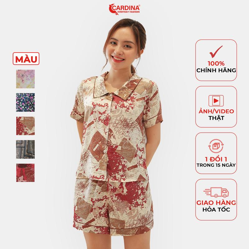 Đồ Bộ Nữ CARDINA Pijama Chất Lụa Satin Nhật Cao Cấp Quần Đùi Áo Cộc Tay Họa Tiết 3Pi01 Áo Ngủ Women Quần Ngủ