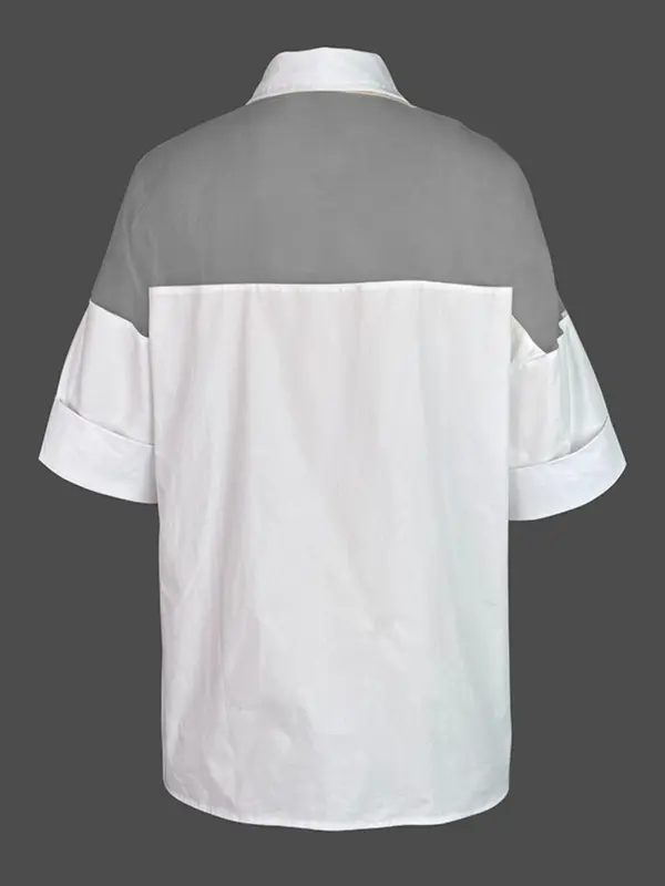 Women's Patchwork Collar Blouse, Casual Half Sleeve Top for Summer, Fashion Women's Top for Daily Wear 6