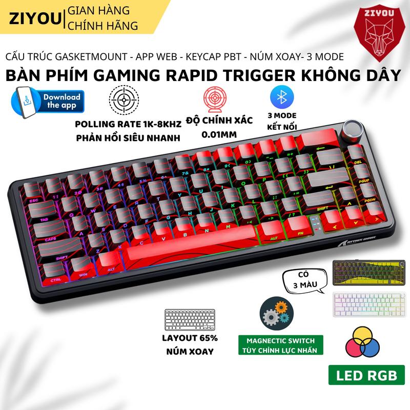  Bàn phím Không Dây Rapid Trigger Ziyou Attack Shark X65HE PRO Polling Rate 8K HZ Độ Trễ Siêu Thấp 0.1ms 3 Mode Kết Nối 