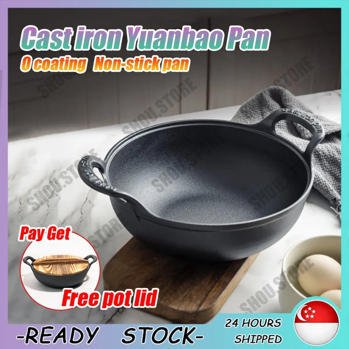 Cast Iron Pan Old-Fashioned Non-Stick Pan No coating/Suitable for any cooktop Cast Iron Pan Double-Ear Wok Pig Iron Uncoated Wok Home Gas Stove Special Wok Soup Potthickened Cast Iron Pan/frying pan/cast iron wok