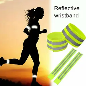 Gelang Reflektor Safety Sabuk Lengan Kaki Strip Pantulan Cahaya Lampu Elastis Adjustable Aksesoris Keamanan Olahraga Malam Lari Sepeda Jogging Perekat Velcro Reflective Wristband Armband Band Strap