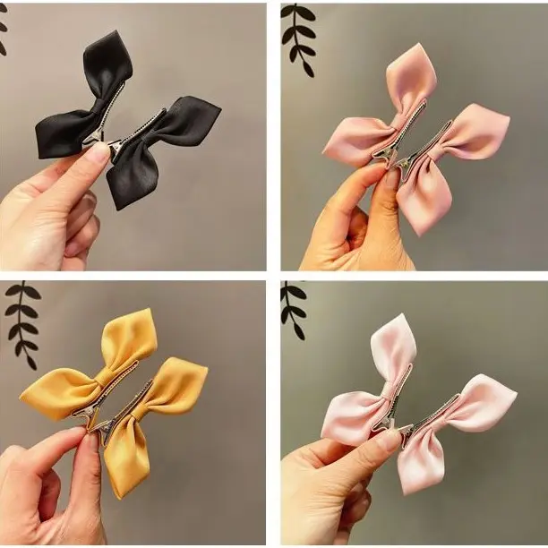 Set 2 kẹp tóc nơ màu trơn đơn giản xinh xắn giá rẻ K87 2