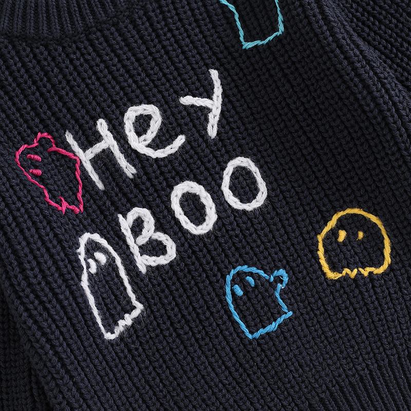Product Introduction of Newborn Baby Halloween Sweater Casual Letter Ghost Embroidery Knitted Long Sleeve Pullover Infant Knitwear for Toddler 43