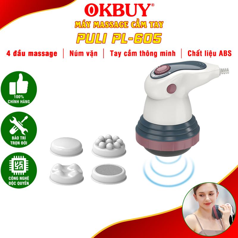 Máy massage cầm tay, máy matxa cầm tay Puli PL-605 – Máy massage toàn thân, điều khiển dễ dàng với nút vặn, thiết kế nhỏ gọn, 4 đầu thay đổi