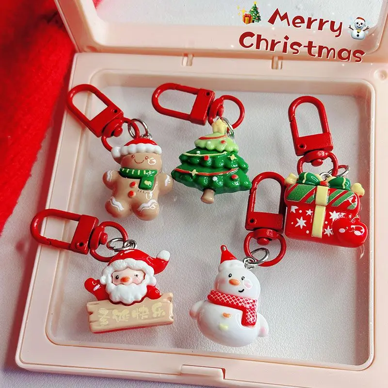 Cute New Christmas Keychain Cartoon Snowman Santa Claus Pendant for Free Student Girlfriends Gift Accessories