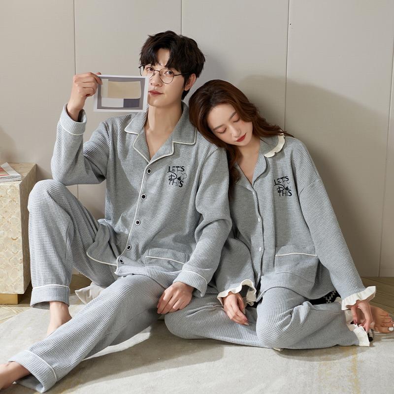 Bộ đồ ngủ mùa xuân và mùa thu của phụ nữ, bộ đồ ngủ cotton dài tay, bộ đồ mặc nhà của cặp đôi, áo nịt cotton, bộ đồ mùa thu mỏng của nam giới 1