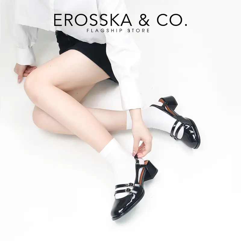 EROSSKA - Giày cao gót nữ Mary Jane quai ngang mũi vuông cao 5cm [Form Rộng lùi 1 size] - EL039 3
