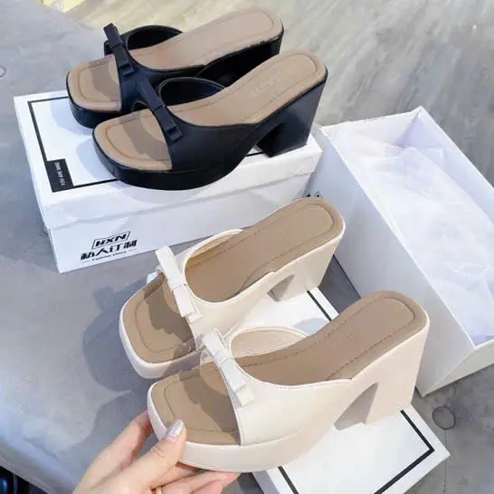 (MẪU HÈ 2025)Dép xuồng nữ xinh cao 7cm quai da mềm phối nơ 2 lớp dày dặn mũi vuông MA078 (CHUẨN SIZE)