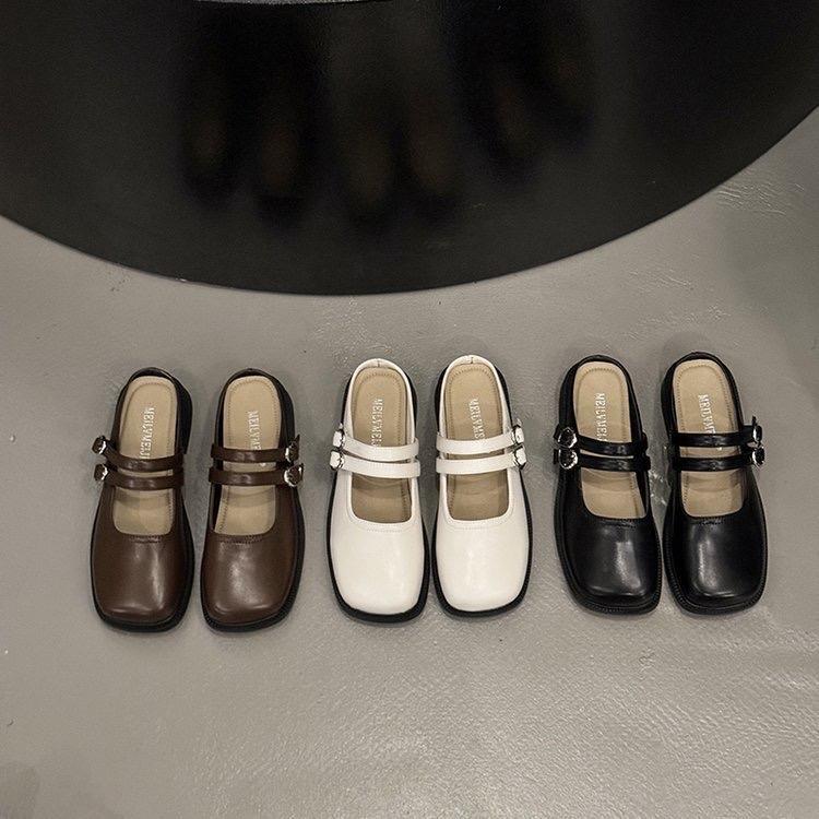 [Form to lùi size] Sục nữ mũi vuông vintage Hàn Quốc Shoes búp bê (Mã AK1) DéP GiàY Nhung Cao Su