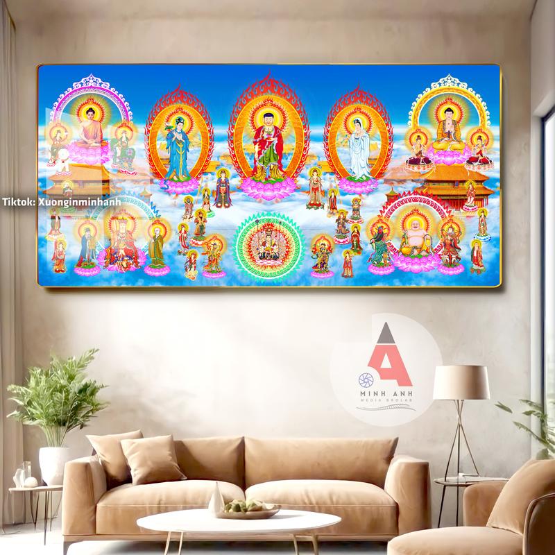 60x120cm Tranh Tây Phương cực lạc - Tranh tráng gương cao cấp - Bo viền vàng dày 13mm - xuong in minh anh - treo tường, phòng thờ