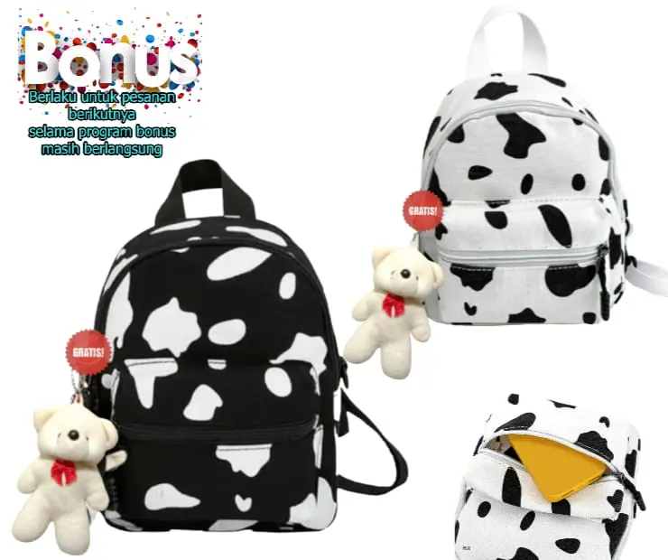 Tas Ransel Cewek Mini tas ransel lucu motip kupu2 dan sapi tas sekolah dan ngaji Fashion 0