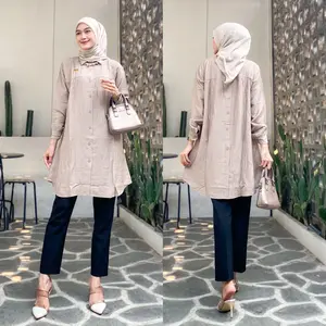 Zulfa Tunik Polo Linen  Variasi Kancing Belakang LD 110cm dan LD 125cm