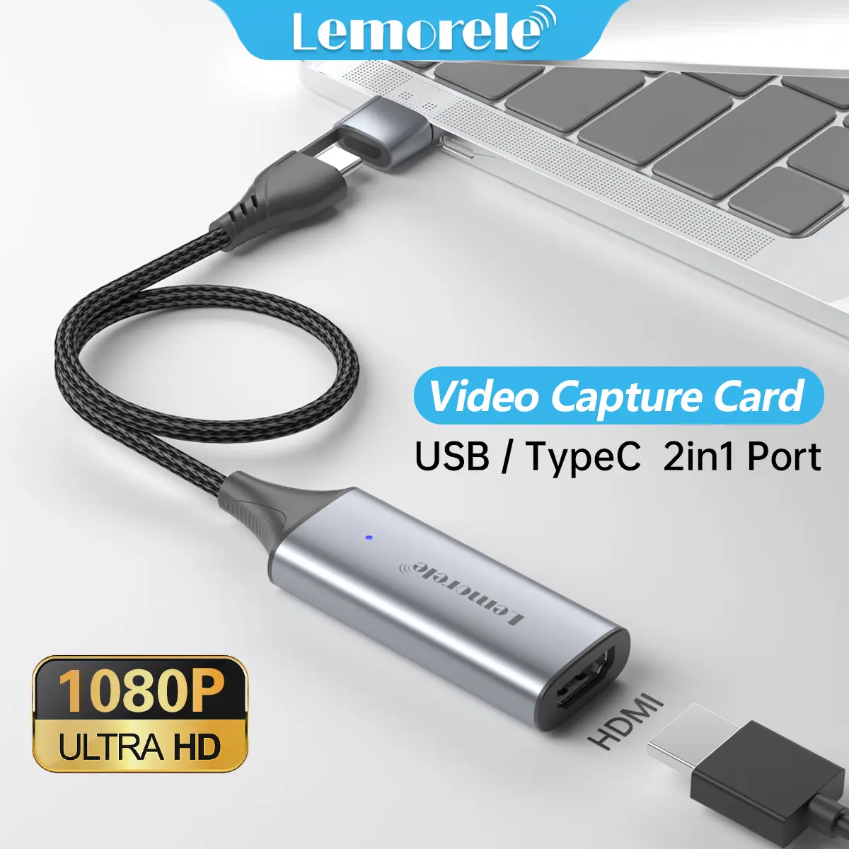 Cáp ghi hình [Video Capture Card] Lemorele AC05 từ HDMI sang USB-A/USB-C -  Hỗ Trợ live stream, quay video chuyên nghiệp cho Macbook, Laptop, PC. Phụ Kiện