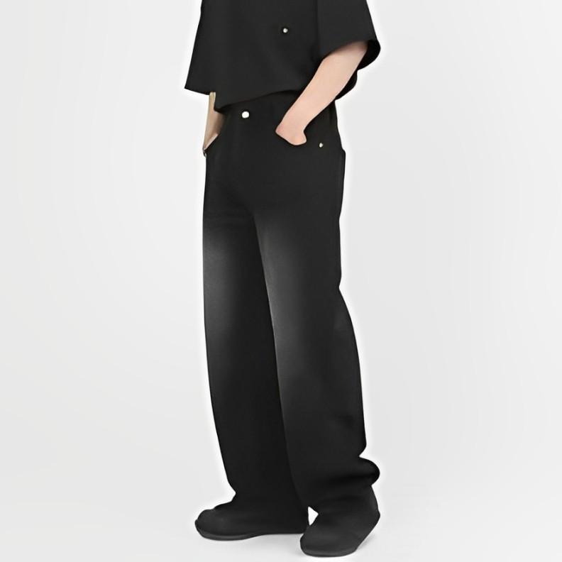 ORLESS - Celana Loose Jeans Black Wisker Style Loose-Fit Wide-Leg Straight-Leg High-Quality Denim Material 3