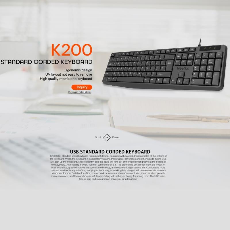 Bàn phím văn phòng K200 MeeTion 104 phím thiết kế Ergonomic keycap gia công UV độ bền cao