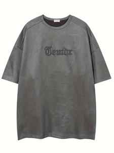 Men's Retro Style Letter Embroidery Short Sleeve Tee, Loose Casual Fashion T-shirt for Summer, Men's Top for Daily Wear, Crewneck