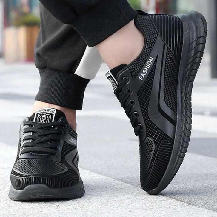 Giày Thể Thao Nam -3AT-QF25 - Vải Chống Thấm Nước Cao Cấp - Kiểu Dáng Đơn Giản Thanh Lịch - Màu Đen - Đế Cao Su - Sneaker Shoes Đế Bằng - Mũi tròn