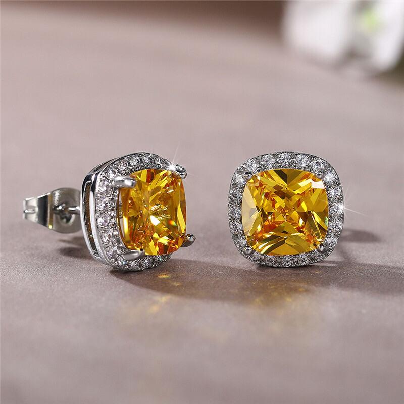 Product Introduction of Huitan Bright White/Yellow/Pink CZ Stud Earrings for Women Fashion Contracted Jewelry High Quality Wedding Engagement Earrings 19