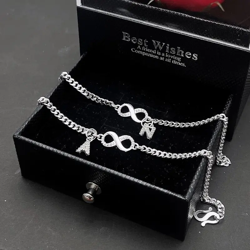 Set lắc đôi vô cực mix chữ nam nữ bạc ta SolSilver