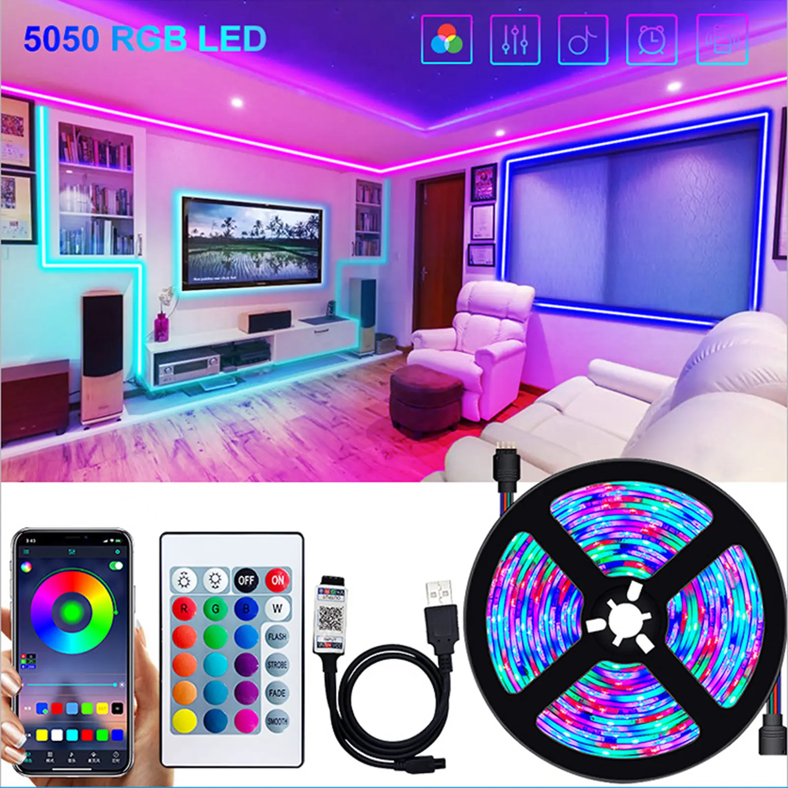 [CU] LED Strip Light IP65 Waterproof APP Remote Control High Brightness TV Backlight 5050 RGB DC 5V Bluetooth-compatible USB LED Lamp Tape Ribbon for Home