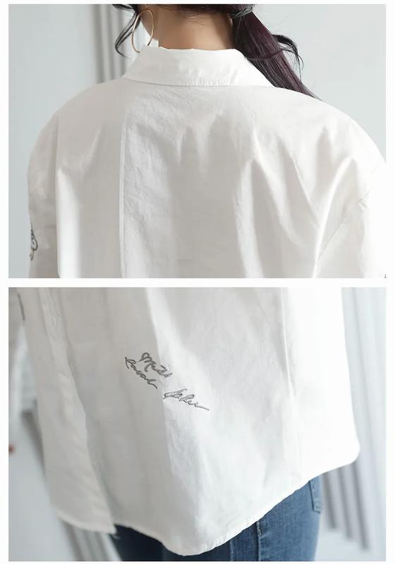 Product Introduction of Áo Sơ Mi Trắng Cho Nữ, Áo Sơ Mi Cotton Dài Tay, Thời Trang Mùa Hè, Thêu Hoa 26