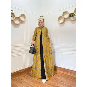 Dress Cardy Wanita Busui Gamis Cardy Batik kombi Moscrape Gamis Lebaran 2024