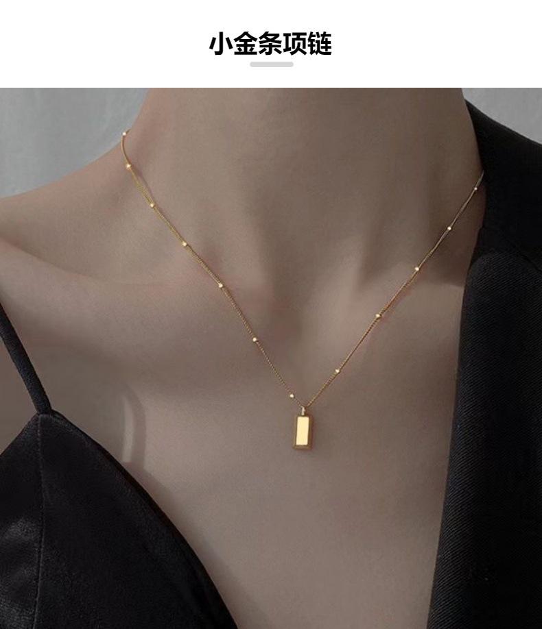 Product Introduction of Japanese and Korean-Style Light Luxury Lucky Small Gold Bar Pendant Necklace Women's Creative Mini Square Gold Brick Design Titanium Steel Clavicle Chain 0
