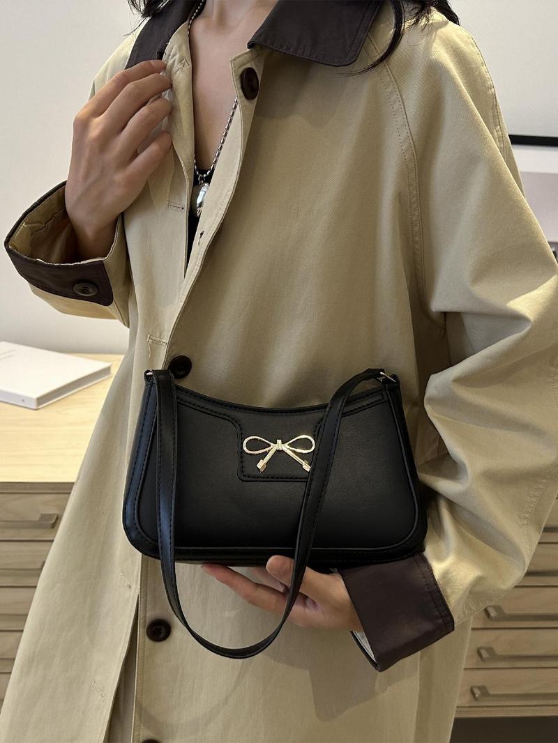 Product Introduction of Women's Bow Decorated Shoulder Bag, Fashionable Solid Color Crossbody Bag for Daily Used, Casual Trendy Versatile High-quality Daily Commuting Bag 3