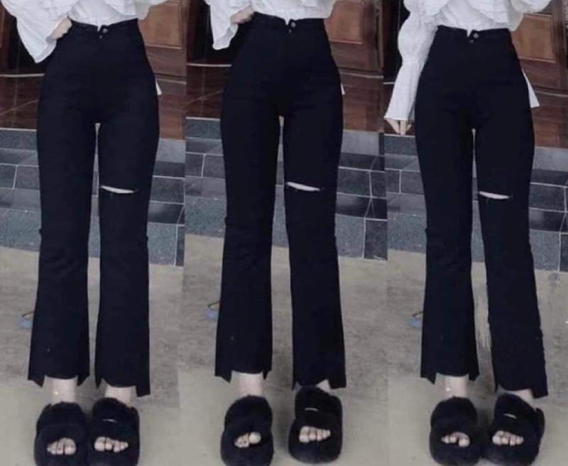 QUẦN Ống ĐỨNG ĐEN rách đùi cạp siêu cao , jeans hack dáng MẶC ĐI HOẠC ĐI CHƠI ĐI LÀM ĐỀU XINH NHA. Nữ Ong