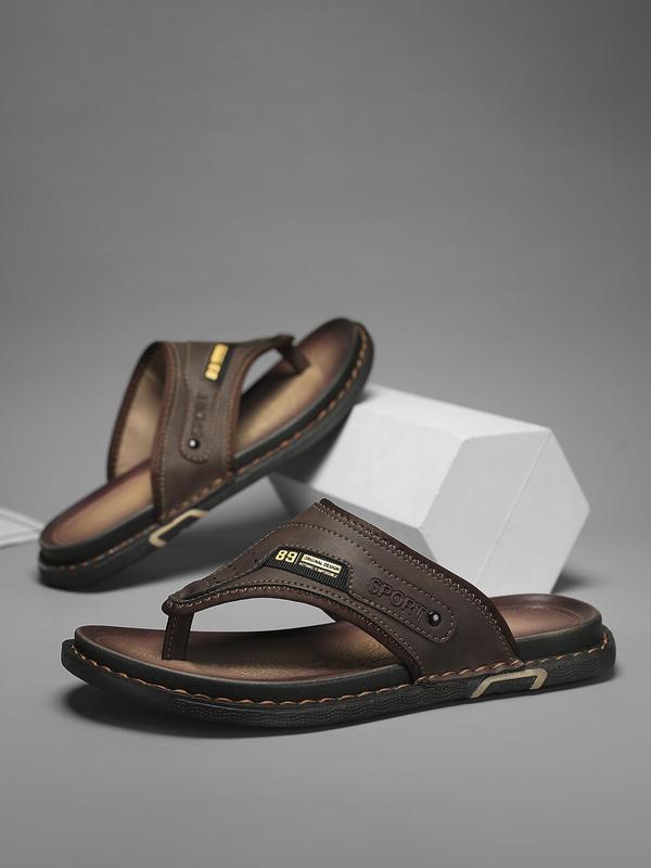 Men's Casual PU Leather Slide Sandals, Non-slip Beach Shoes, Fashionable Barefoot Shoes for Daily Wear, Boy 2