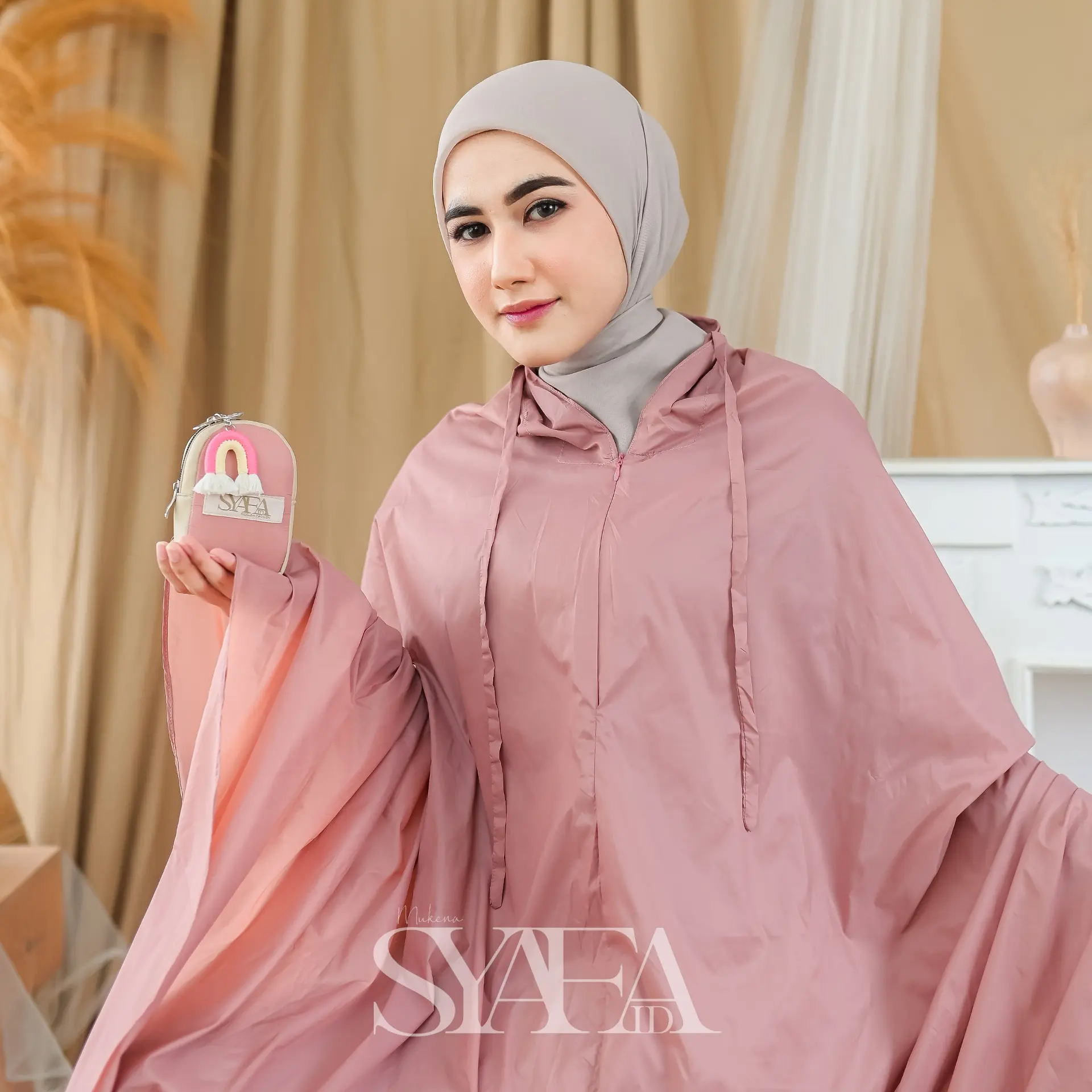 Mukena Travel Mini Pouch 2 in 1 Kombinasi Dewasa Bahan Adem Parasut Korea Premium
