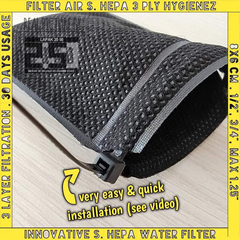 Filter Air Kran HYGIENEZ Saringan Kain 3 Lapis Mikron Semi Hepa Terbaik Kantong Kantung Sambungan Tambahan Keran Wastafel Bak Kamar Mandi Tandon Toren Sumur Bor PDAM Akuarium Aquarium Ikan Kolam Renang Minum Batu Penyaring Penjernih Alami Keruh Bau ZERNII 4