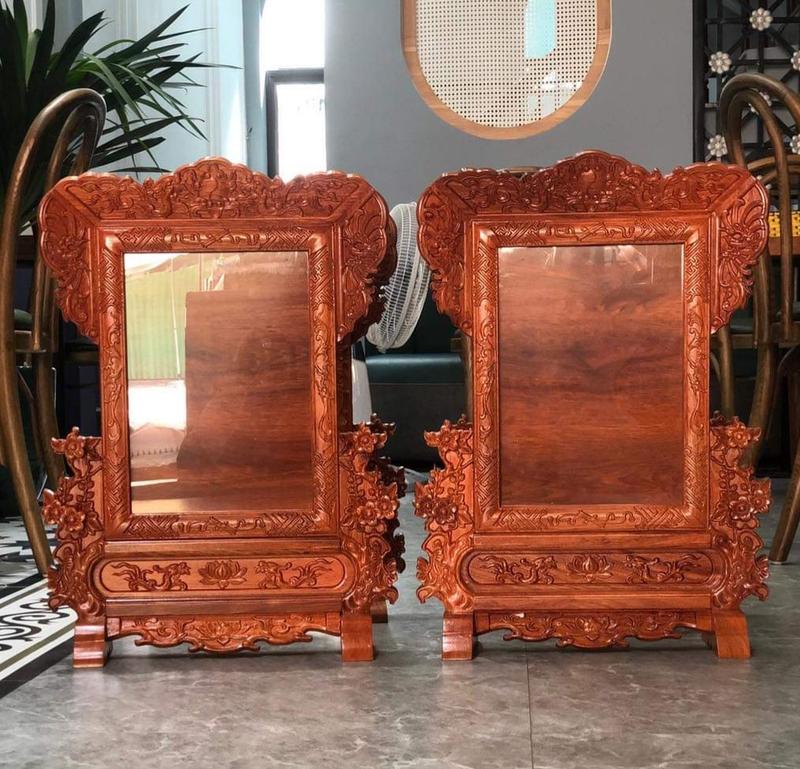 Khung ảnh thờ gỗ hương cao cấp khung hình thờ chạm khắc hoa mai- nhiều size Decor Khung Tranh Decor Phòng Trang Trí Nhà