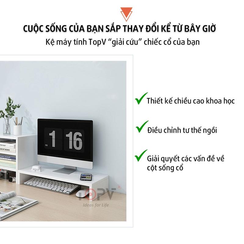 Product Introduction of Kệ để máy tính TopV có cổng USB giá đỡ laptop nâng pc 2 tầng trắng kệ màn hình decor bàn học kê vi tính 1