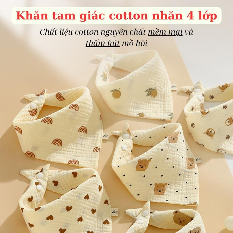 Sét 5 Khăn Yếm Xô Tam Giác Organic Muslintree 4 Lớp Cho Bé, Khăn Quàng Cổ Mùa Đông Cho Bé Nhiều Hình Cute K08