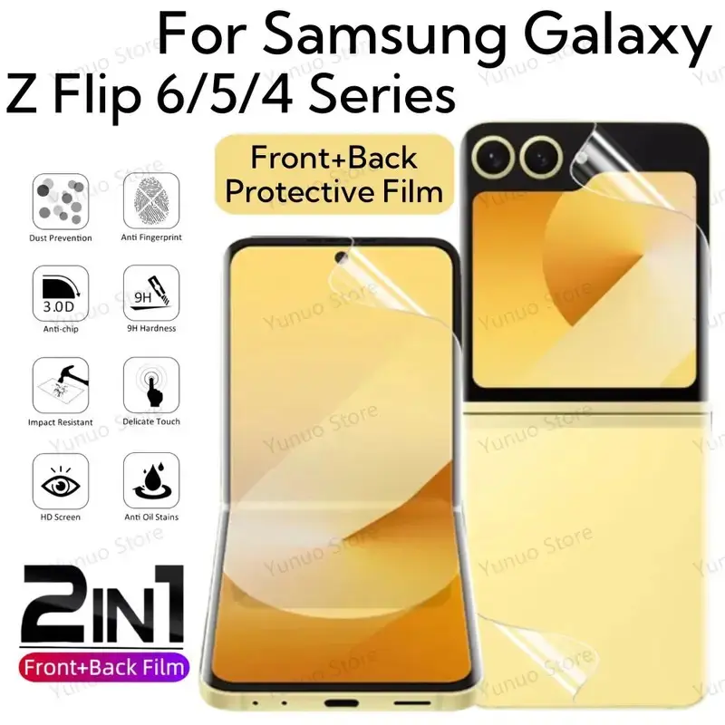 2in1 For Samsung Galaxy With Flip 6 5 4 Hydrogel Film Protective Film Front Back Screen Protector Samsung With Flip6 With Flip5 Not Glass