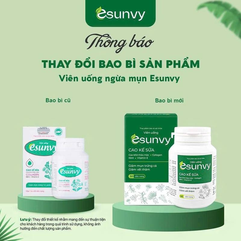 Viên uống Esunvy - Giảm Mụn Trứng Cá - Giảm vết thâm - Cao kế sữa