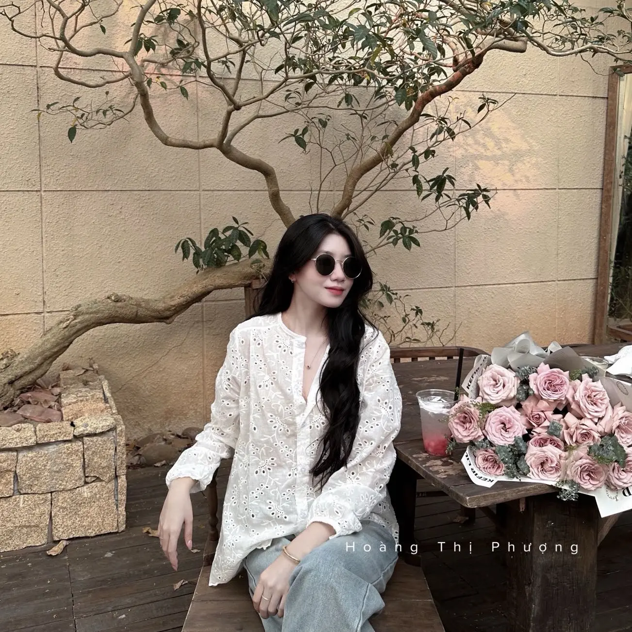 Áo hoa mềm trắng. Shop Hoàng Thị Phượng cho nữ - Women Top