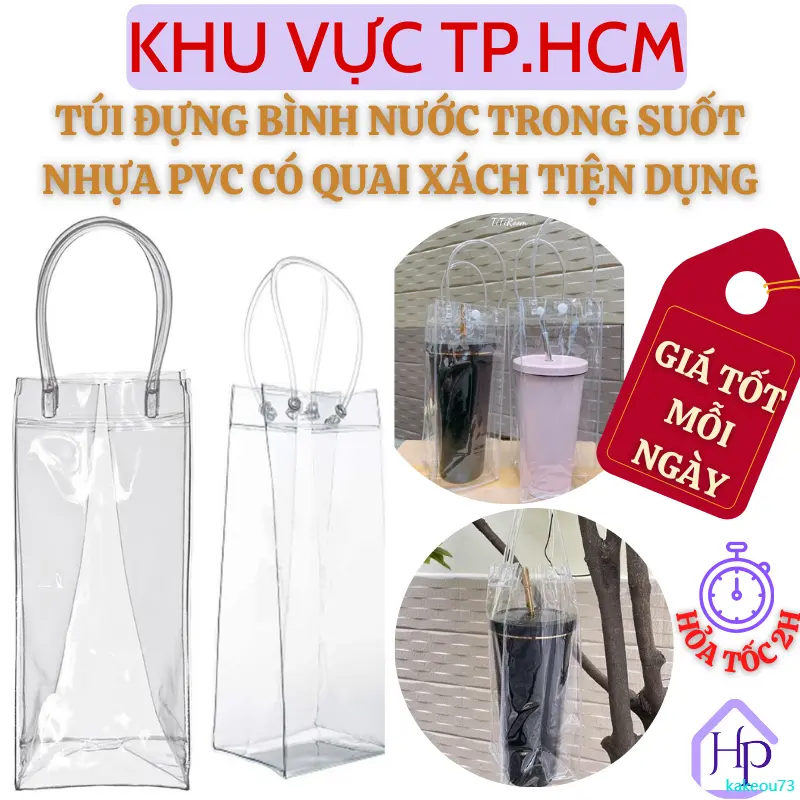 kakeou73 Túi Trong Suốt Đựng Bình Nước Chất Liệu Nhựa PVC Dày Dặn, Tiện Dụng