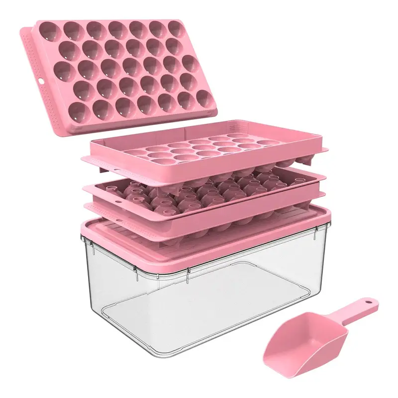 33-ball Ice Mold, 1 Set Including Ice Cube Tray & Scoop & Plastic Storage Box Containers, Ice Ball Making Tool for Home Kitchen Accessories, Kitchen Gadgets 8