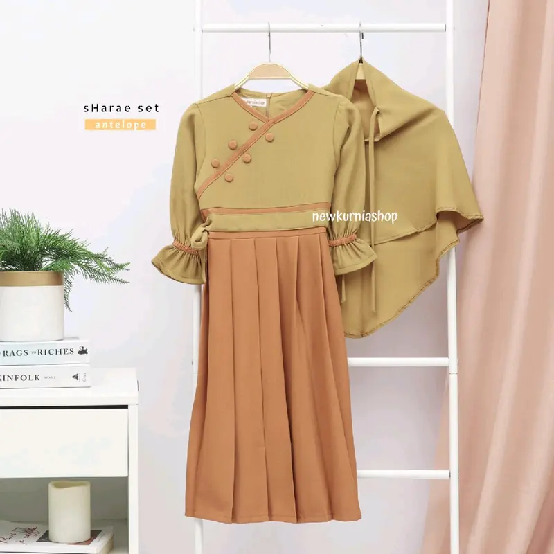 Gamis muslim anak perempuan set hijab Sharae 4