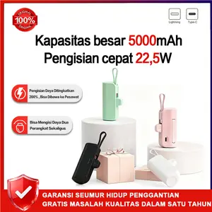 Mini Powerbank 5000mAh Bank Daya Kapsul, kabel internal Untuk Pengisian Daya ultra-cepat Portabel, bank daya tampilan ekor, asli dan autentik 22