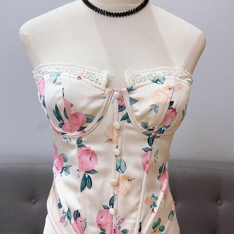 ( Ảnh thật ) Set áo croset in nhiệt hoa 5D phối chân váy lụa Tô châu cao cấp quyến rũ Dress Nữ Ren Women Bo Chun Voan 4
