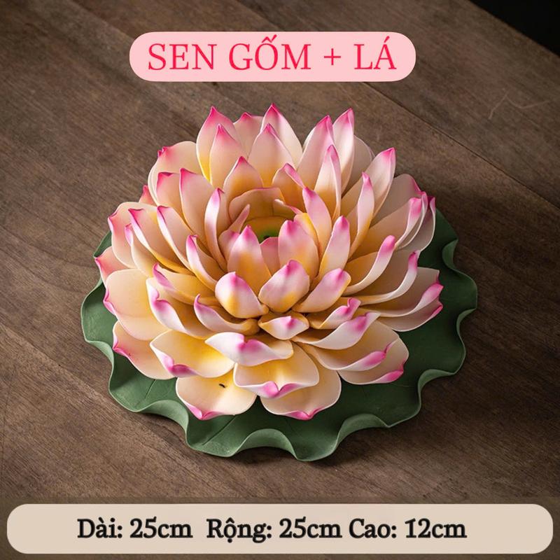  Hoa Sen Gốm Sứ Cao Cấp Dùng Cắm Nhang Trầm Size 23.5cm Tặng Kèm 2 Hộp Nhang Trầm - Tuệ Nga 