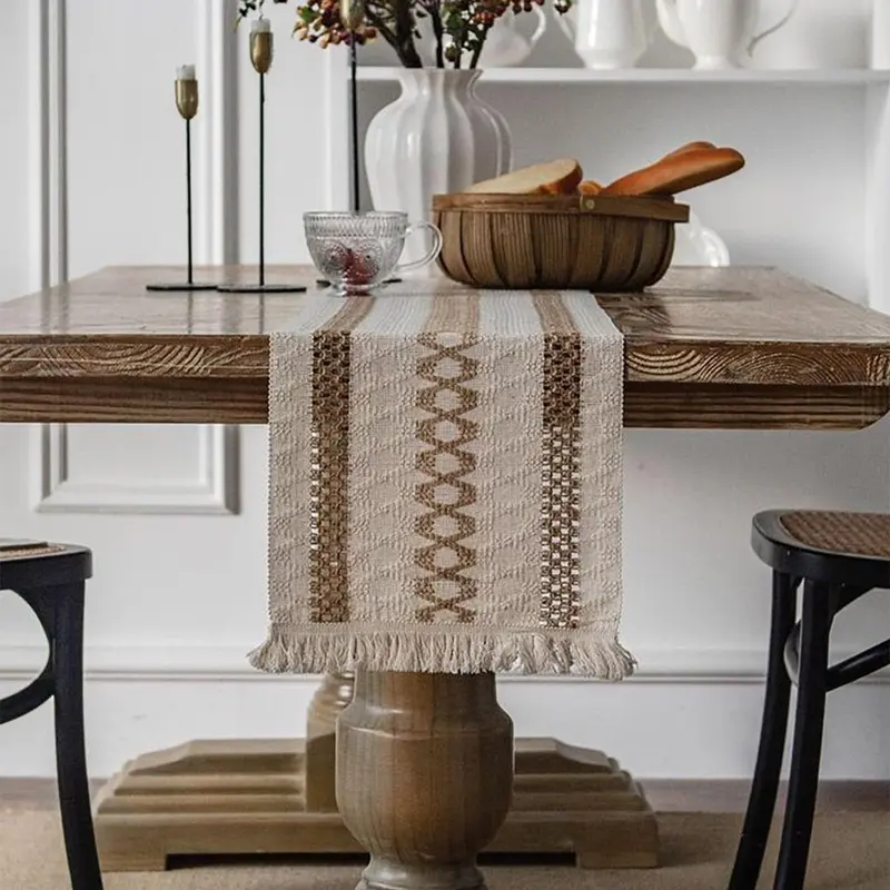 Rhombus Striped Table Runner, 1 Count Dining Room Decorative Runner, Washable Tablecloth for Home Kitchen Canteen 3