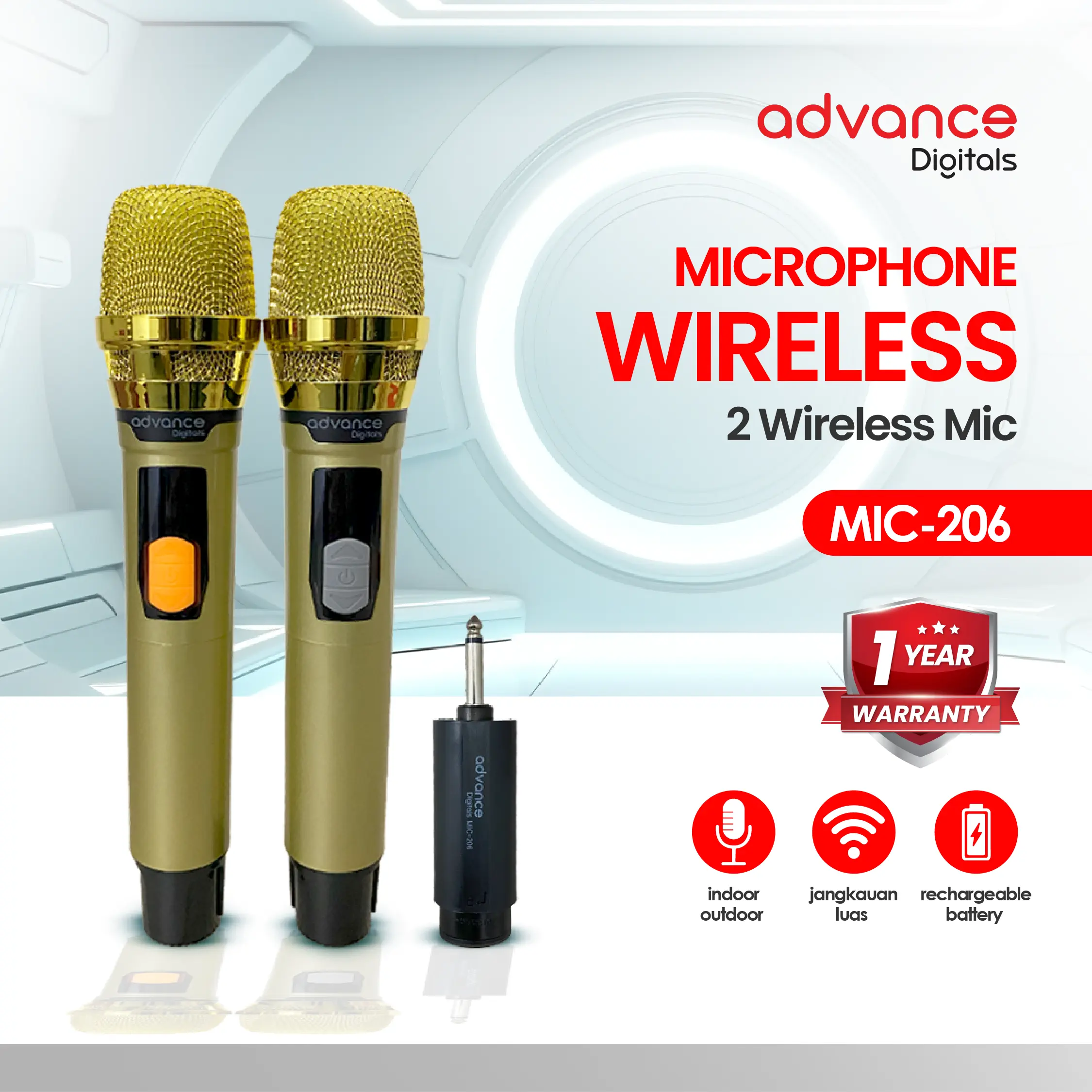 Advance (MIC-206/ MIC-101) Microphhone UHF (Nirkabel) Bisa Dicas Mikrofon Untuk Soundcard dan  Bernyanyi karaoke  set dirumah