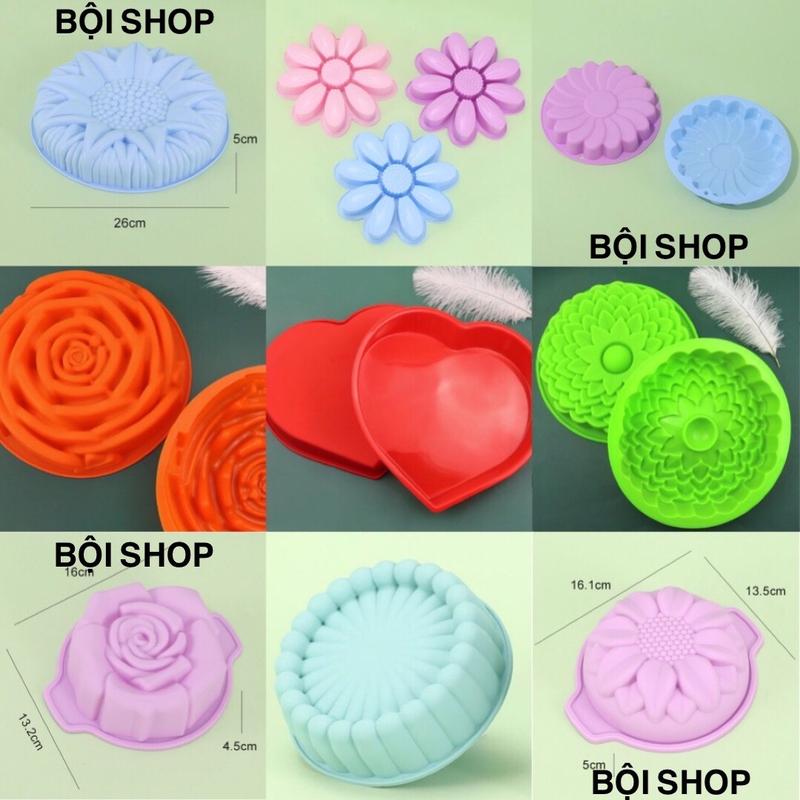 HCM-KHUÔN SILICON ĐẾ BÁNH HÌNH TRÒN, HOA HỒNG, TRÁI TIM, HƯỚNG DƯƠNG, CHỮ NHẬT LÀM BÁNH NƯỚNG, BÁNH SINH NHẬT, THẠCH RAU CÂU NHIỀU SIZE 10CM-24CM BỘI SHOP