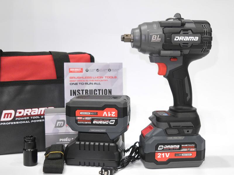 Máy siết bulong pin DRAMA D5600 , Động cơ không chổi than Lực siết 1880N.m, Tặng túi vải